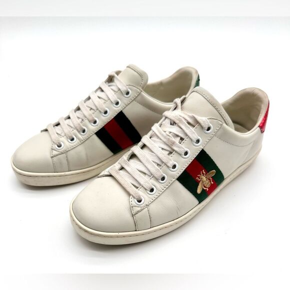 Gucci Ace Bee Embroidered Sneakers White leather Web Stripe Size EU 39.5 US 9.5 - Picture 9 of 14